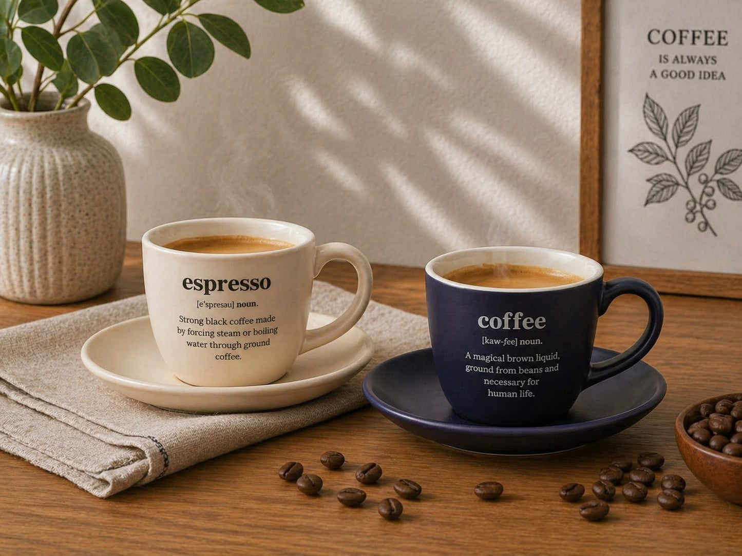 Earth 2-Person Espresso Cup Set - Cream/Navy Blue