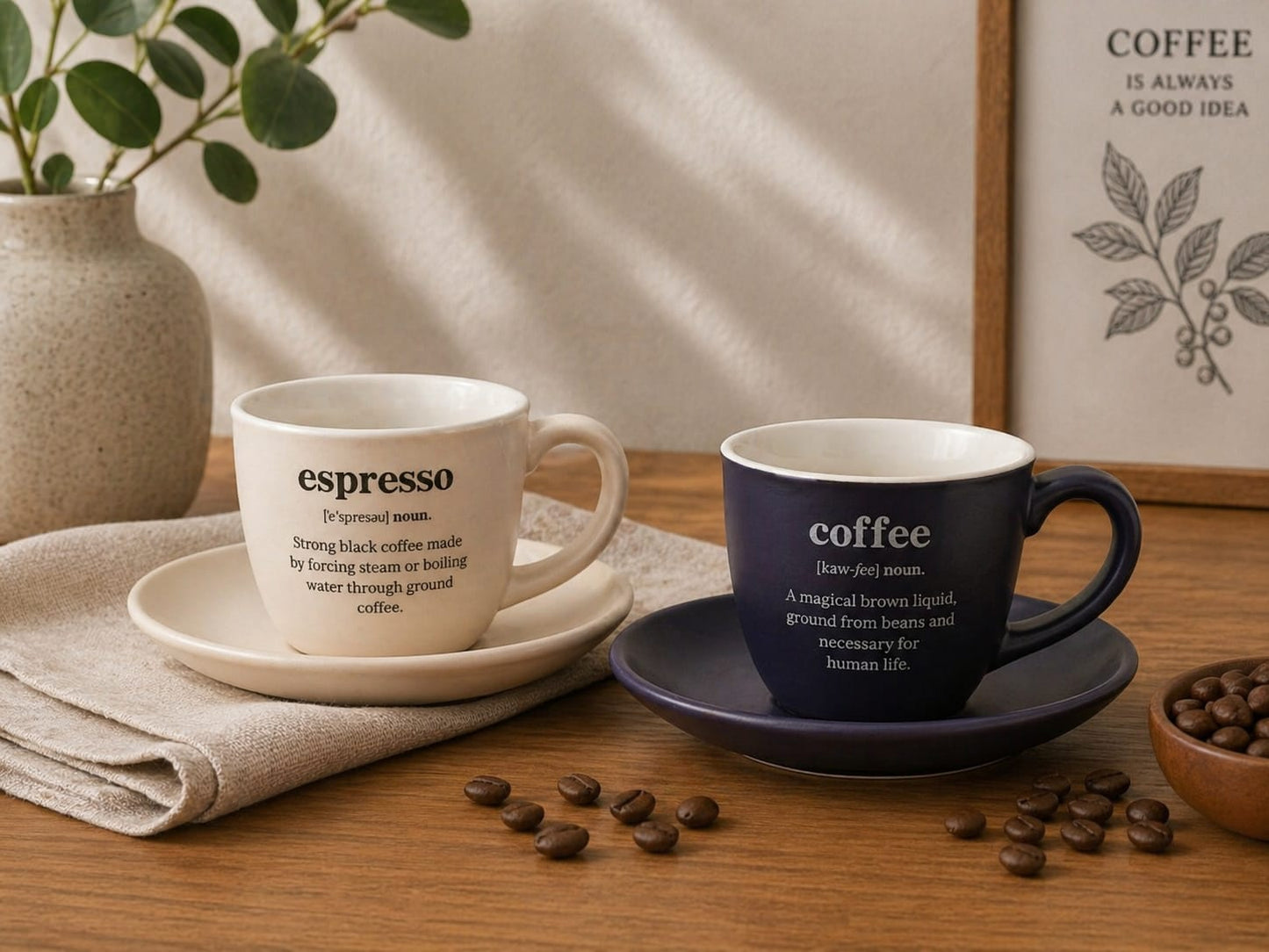 Earth 2-Person Espresso Cup Set - Cream/Navy Blue