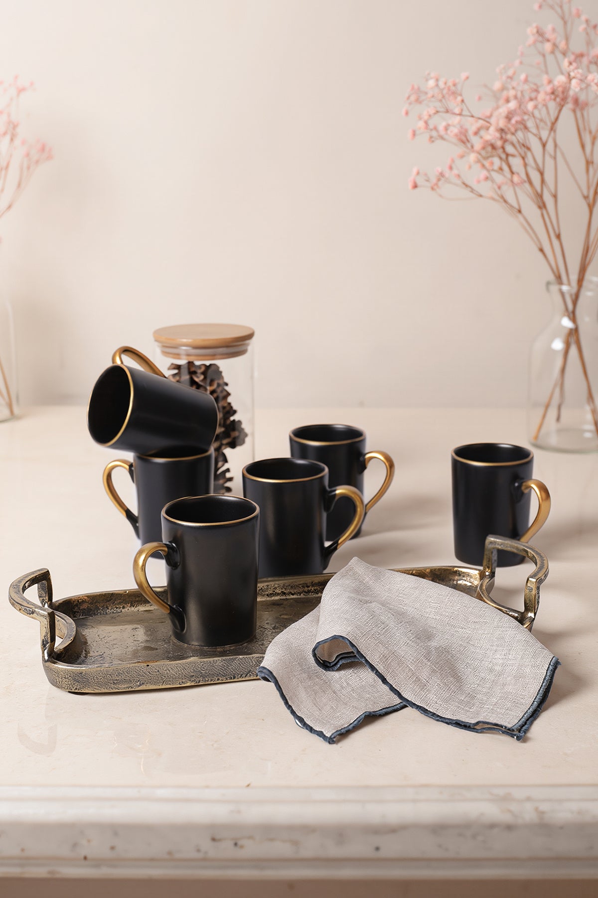 Matte Black Gold Mesh Zen Mug 8 cm 6 Pieces