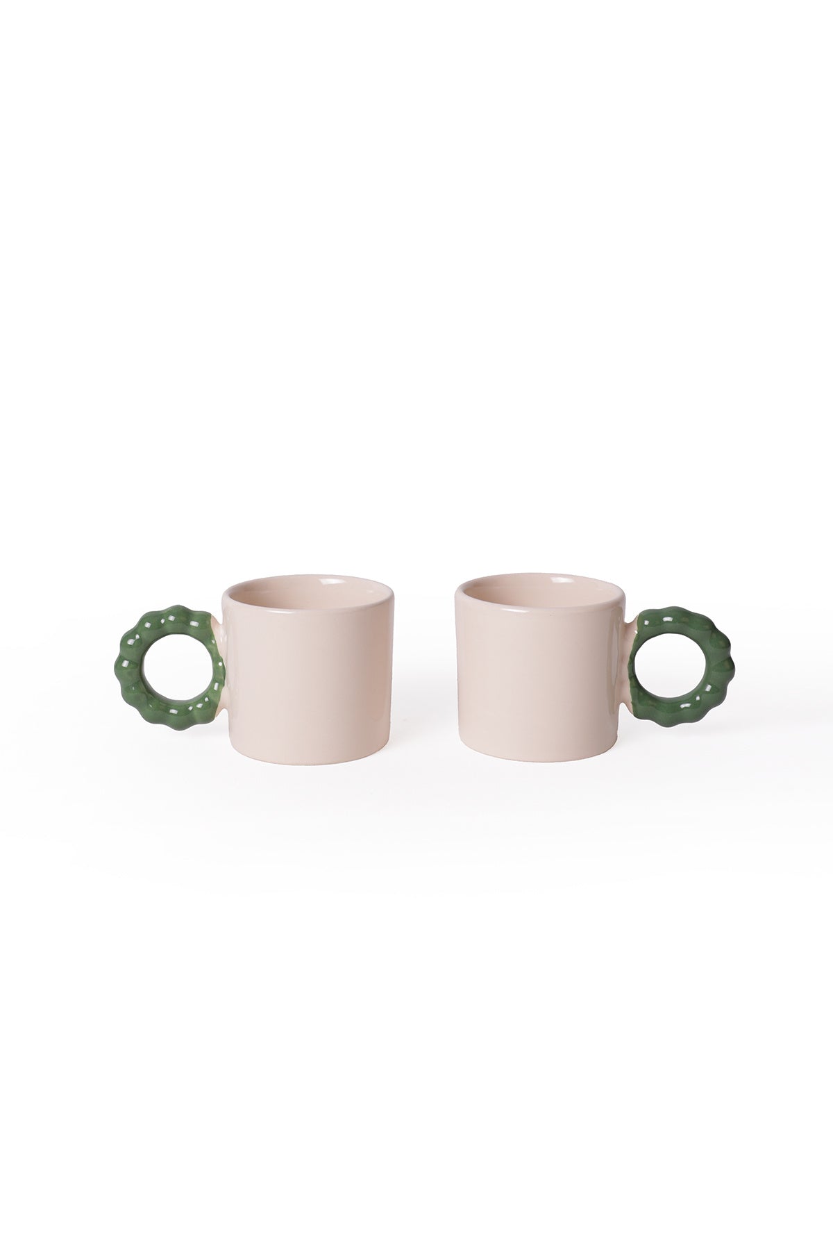 Cream Pearl Mug with Green Handle, 8 cm, 2 Pieces