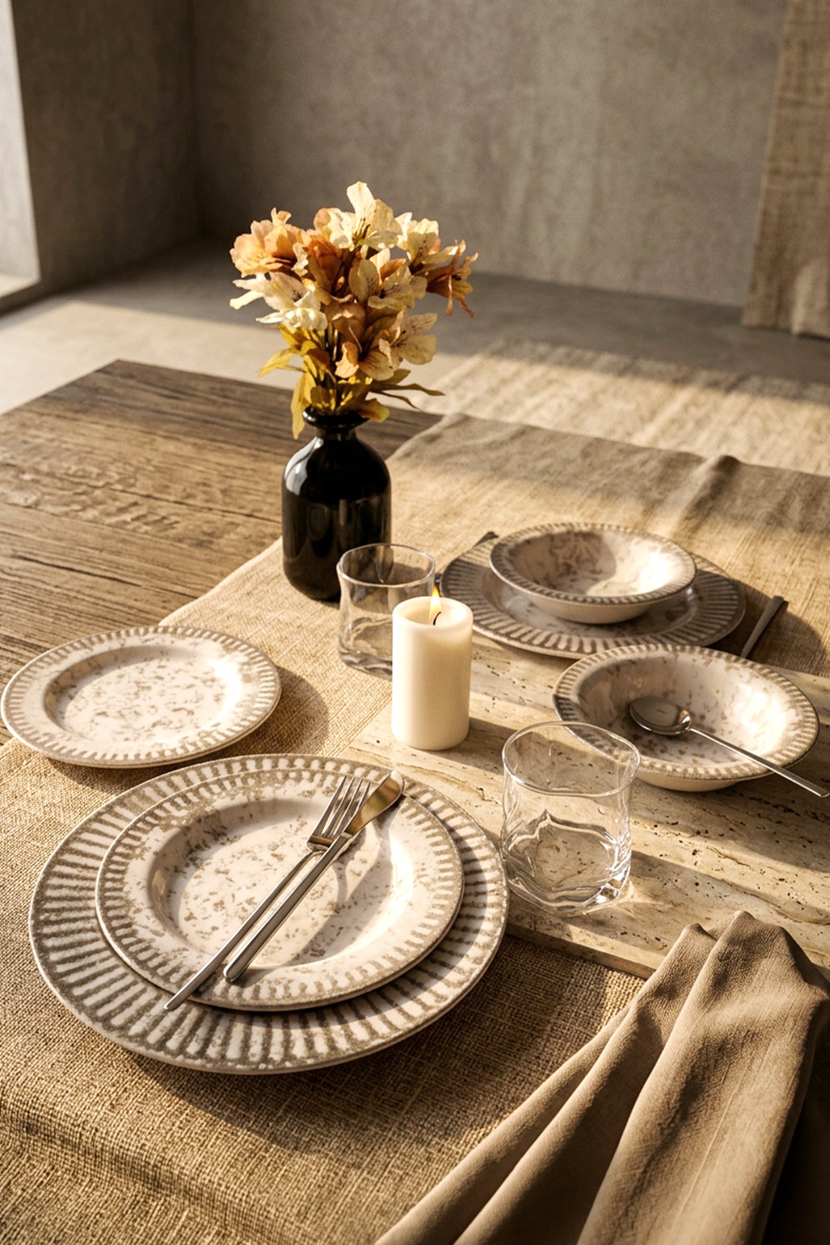 Deep Moon Brown 6-Piece Dinner Set for 2 People