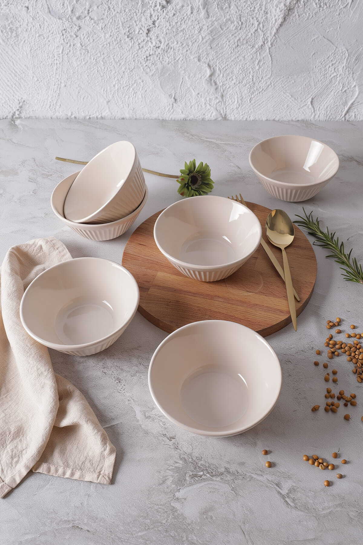 Cream Hitit Line Bowl 14 cm 6 Pieces