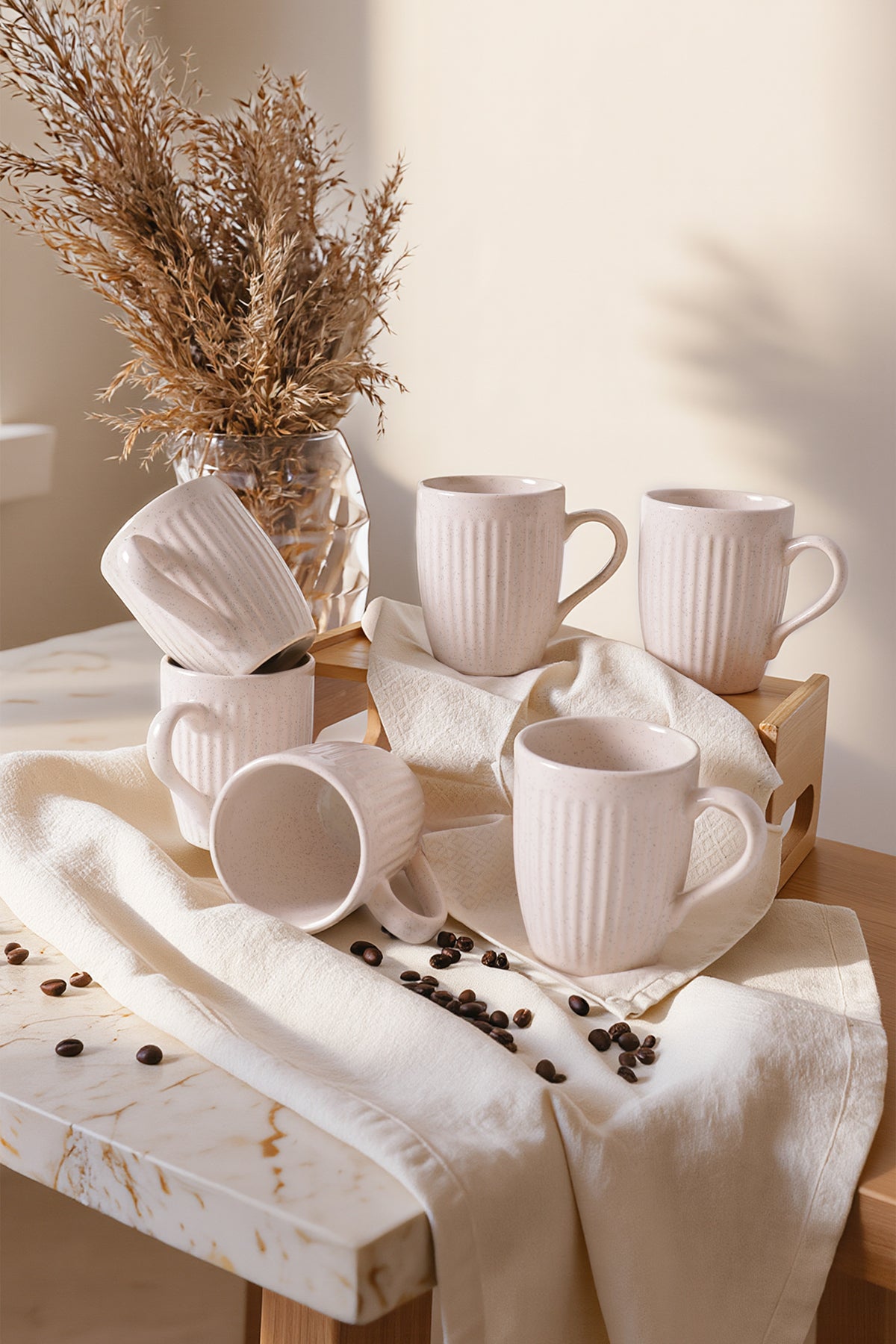 Reactive Cream Cloud Line Cup 9 cm 6 Pieces