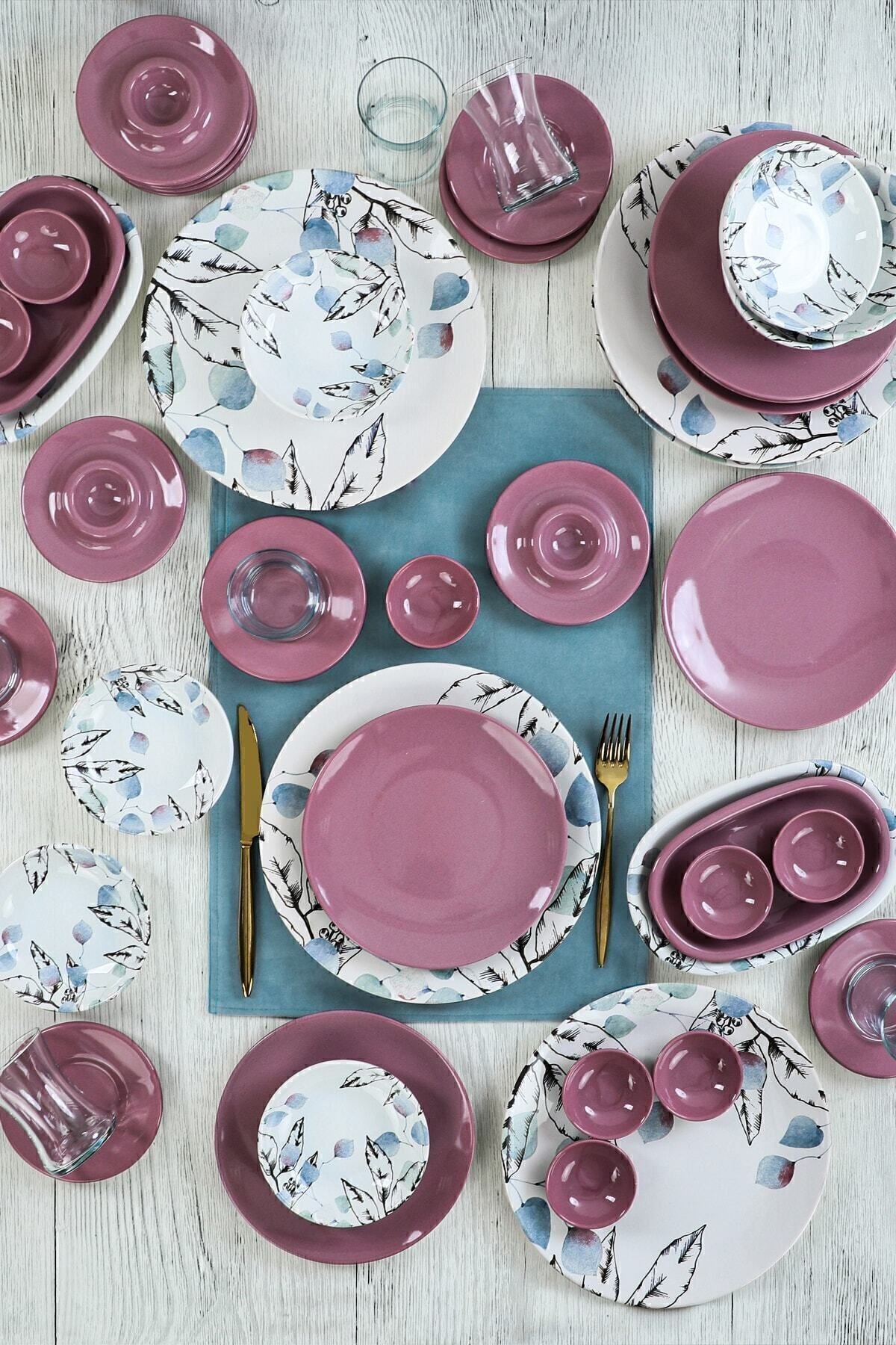 Keraart Blue Spring Breakfast Set, 50 Pieces, for 6 People