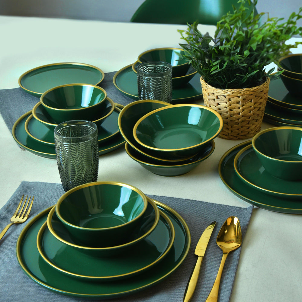 Green Gold Netted Nordic Dining Set 24 Pieces for 6 People