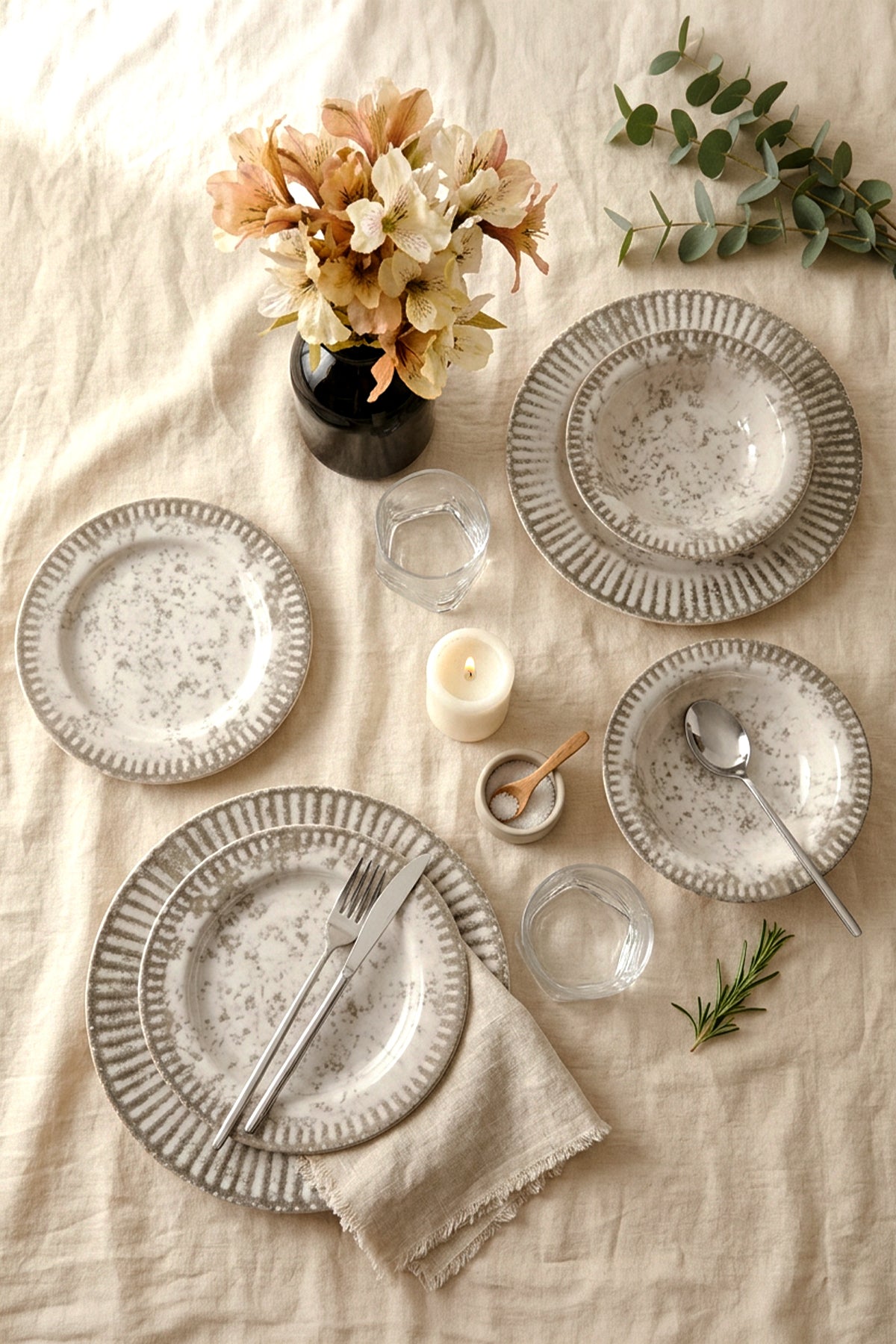 Deep Moon Brown 6-Piece Dinner Set for 2 People