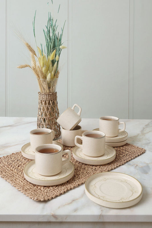 Taupe Bloom Stackable Tea Set 12 Pieces for 6 People