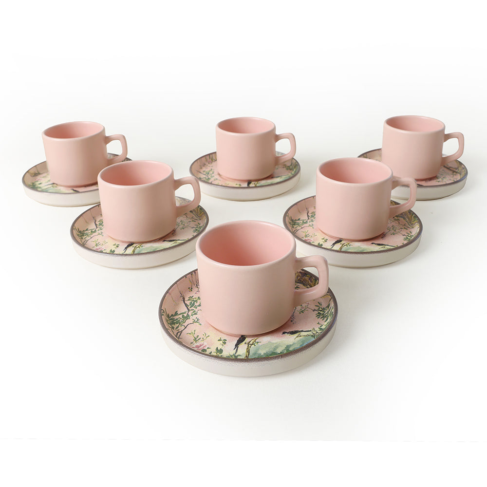 Pink Woods Stackable Tea Set 12 Pieces for 6 People