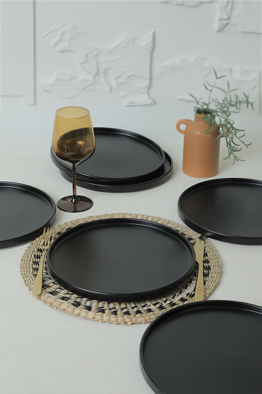 Matte Black Stackable Serving Plate 27 Cm 6 Pieces
