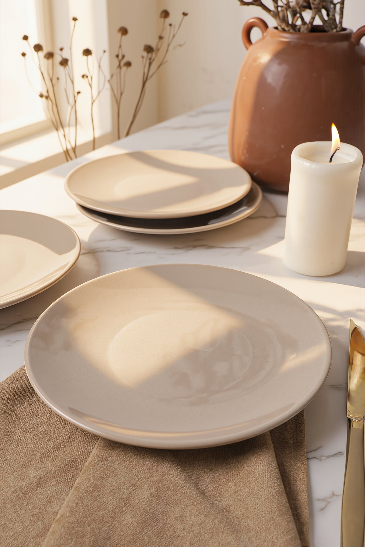 Taupe Aegean Pasta Plate 20 cm 4 Pieces