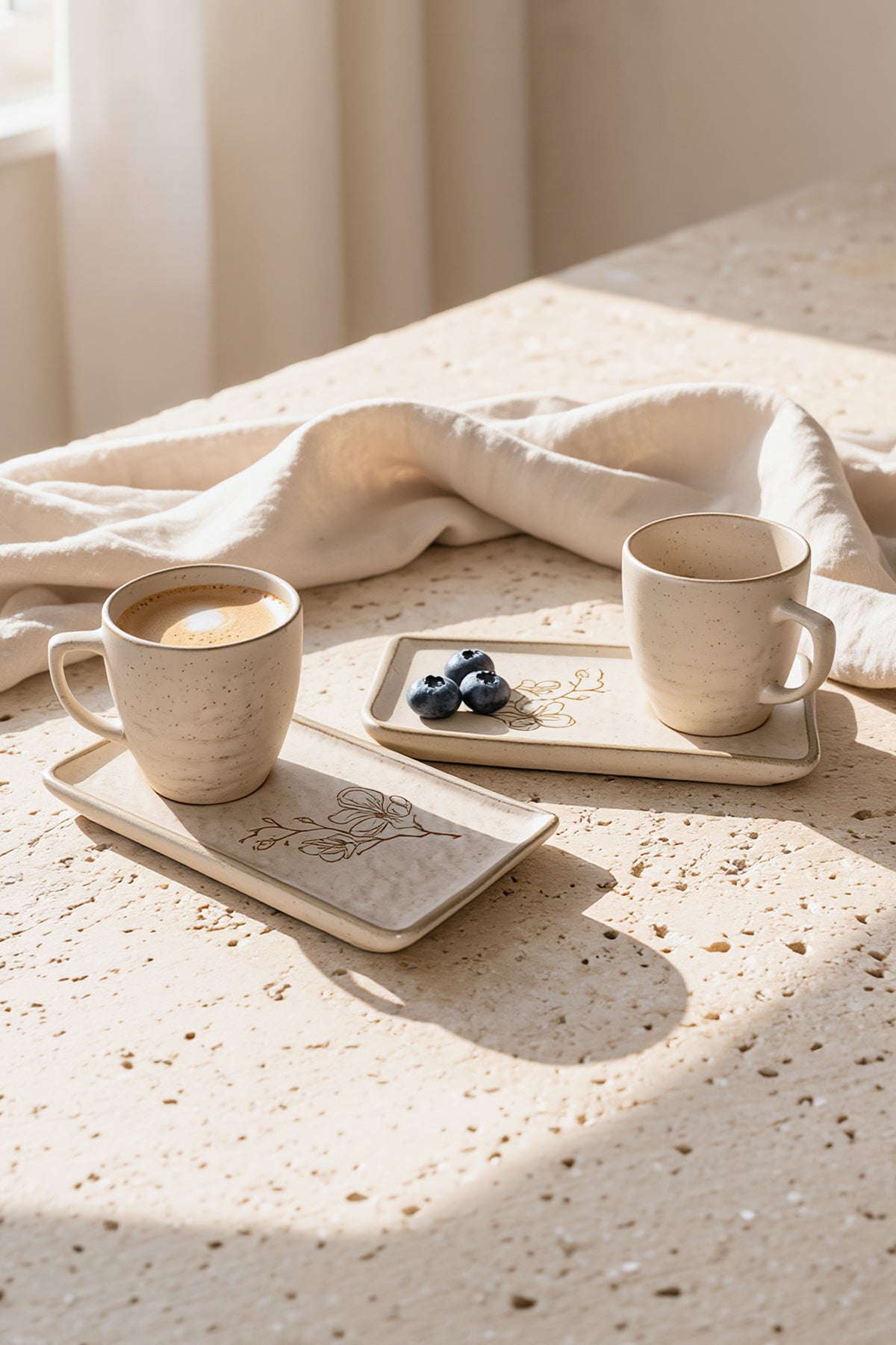 Taupe Bloom Natural Stone Coffee Serving Set, 4 Pieces, 2 Person