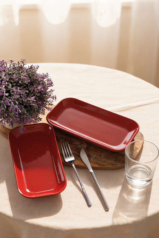 Red Pergamon Boat-Shaped Plate 26 cm, 2 Pieces