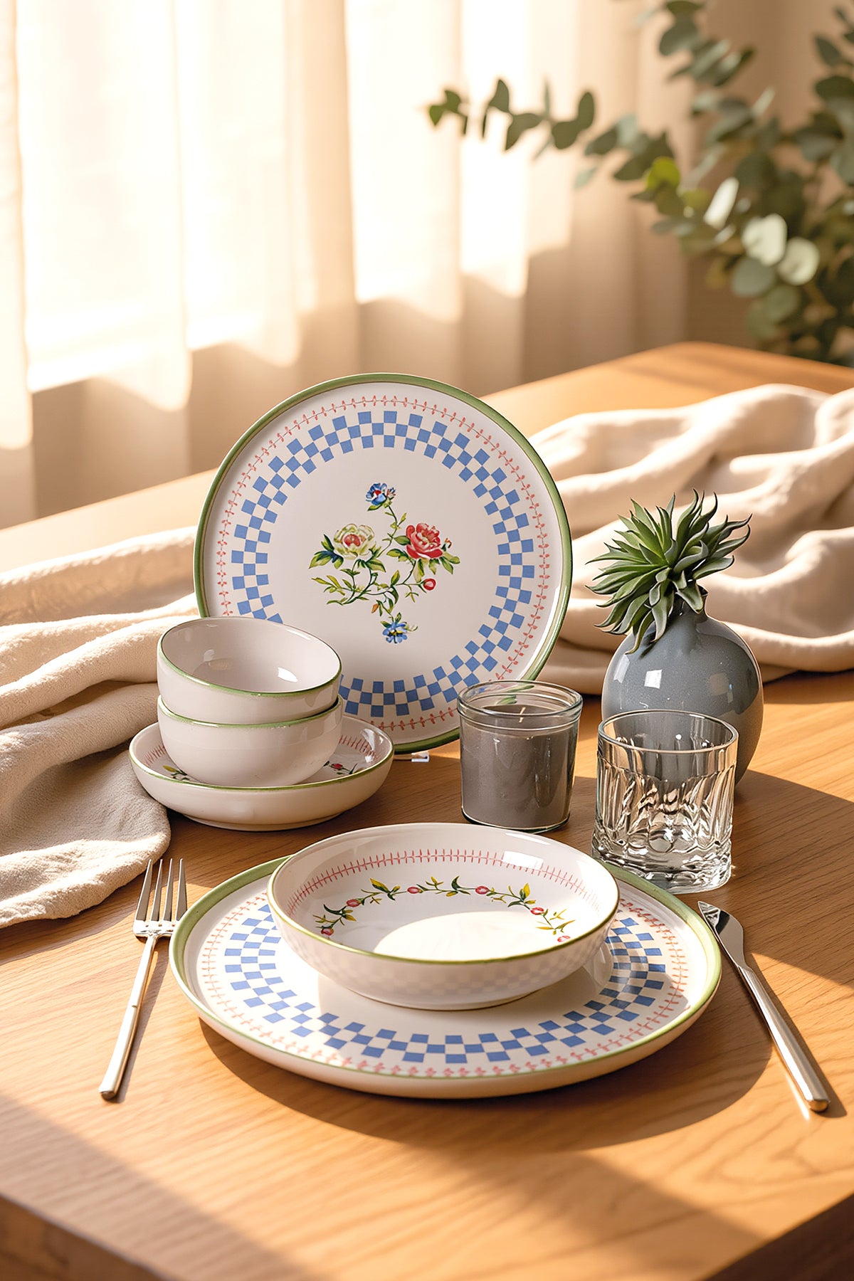 Rose Line 6-Piece Dinner Set for 2 People
