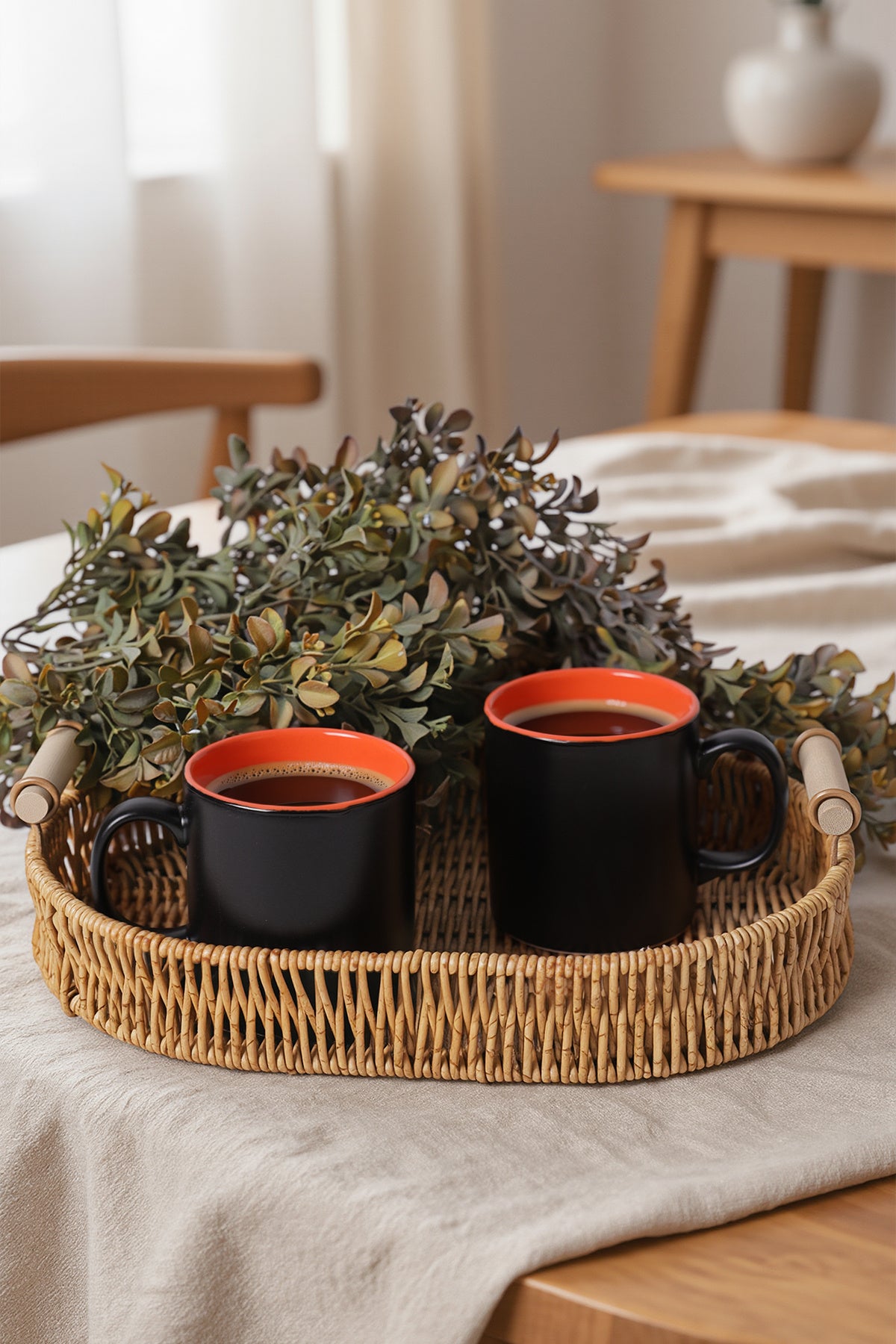 Matte Black / Orange Cylindrical Mug, 10 cm, 2 Pieces