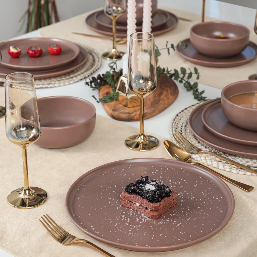 Nordic Matte Light Taupe Dining Set 18 Pieces 6 Person
