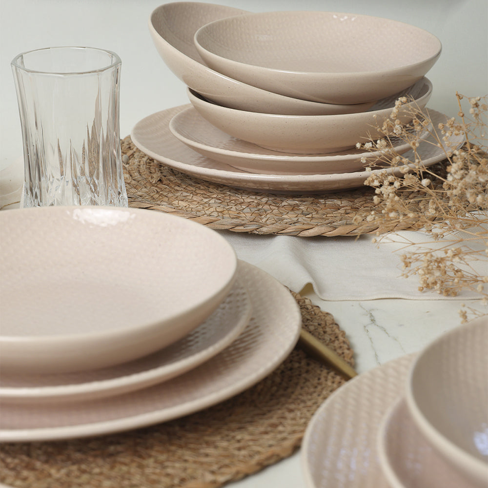 Sand Cream Relief Dinner Set 18 Pieces for 6 People