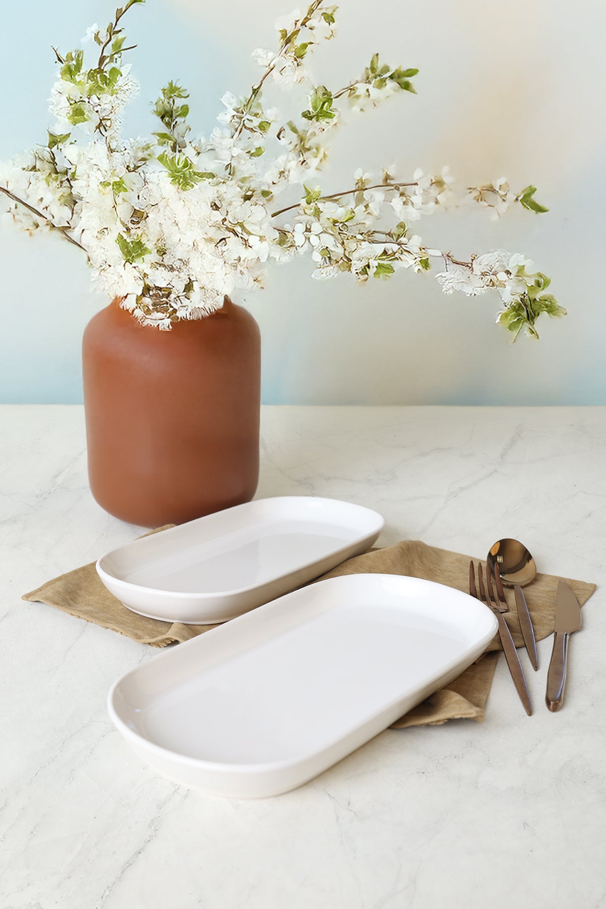 White Noyan Boat-Shaped Plate 28 cm 2 Pieces