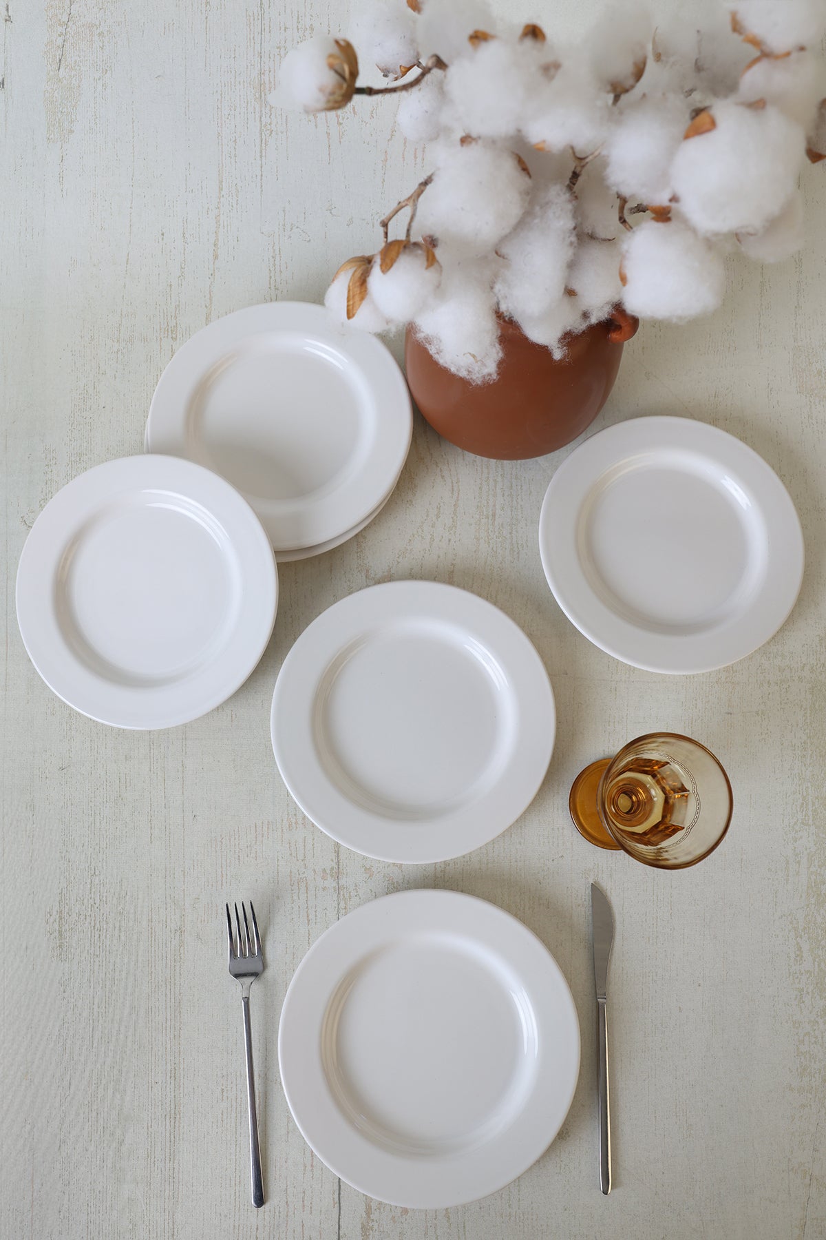 White Assos Dessert Plate, 22 cm, 6 Pieces