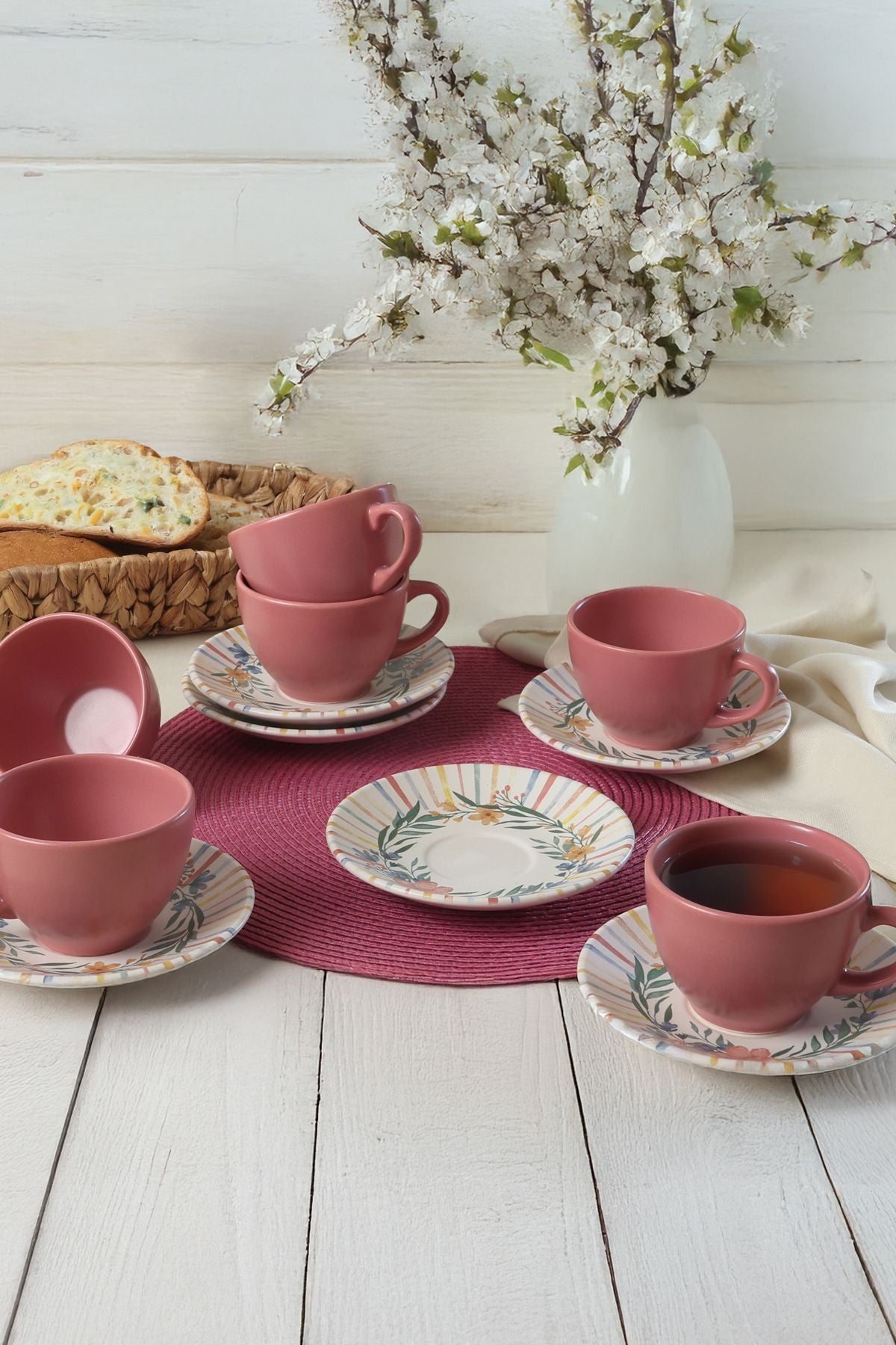 Soft Flowers Tea Set 12 Pieces for 6 People