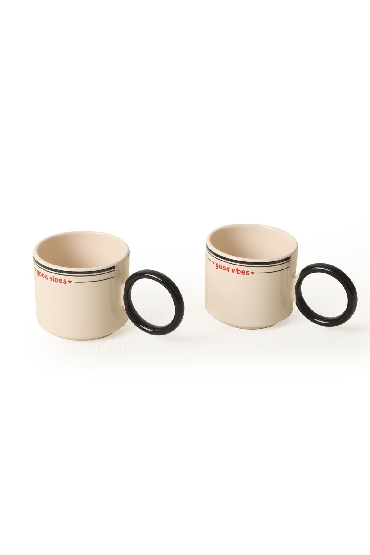 Good Vibes Black Mugs Stackable Ring Handle Cup 2 Pieces