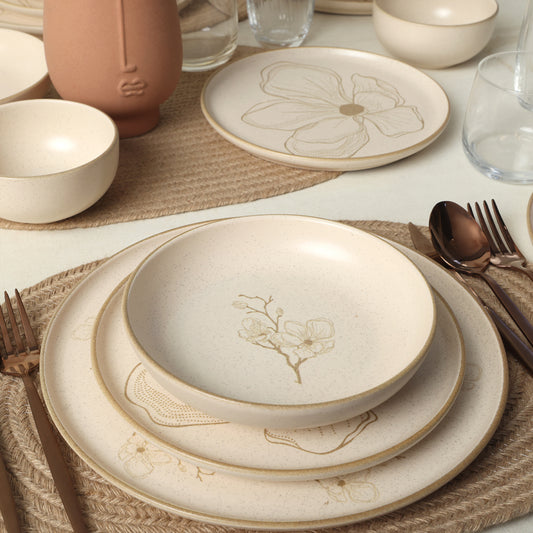 Taupe Bloom Nordic Dinner Set 24 Pieces for 6 People