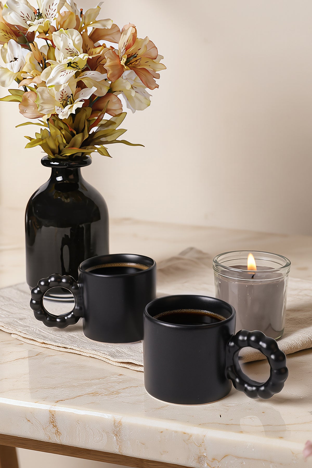 Matte Black Pearl Mug 8 cm 2 Pieces