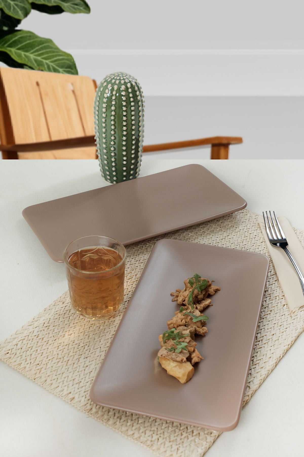 Matte Earthenware Taupe Siera Boat-Shaped Plate 33 cm 2 Pieces
