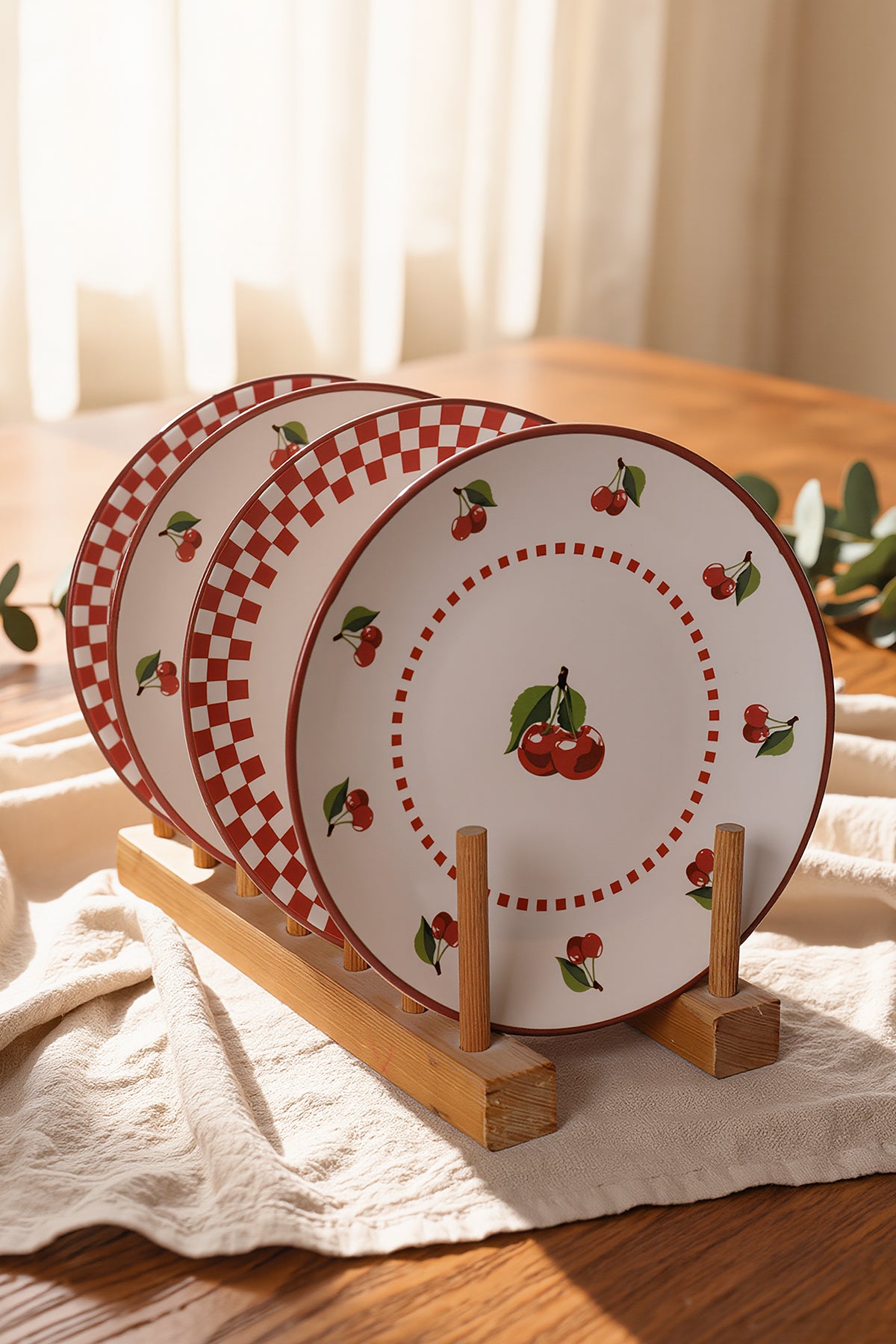 Plaid Cherry Plate 20 cm 4 Pieces