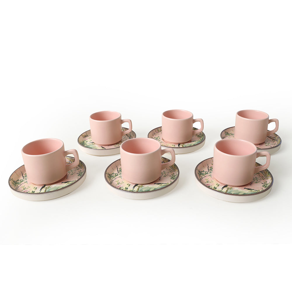 Pink Woods Stackable Tea Set 12 Pieces for 6 People