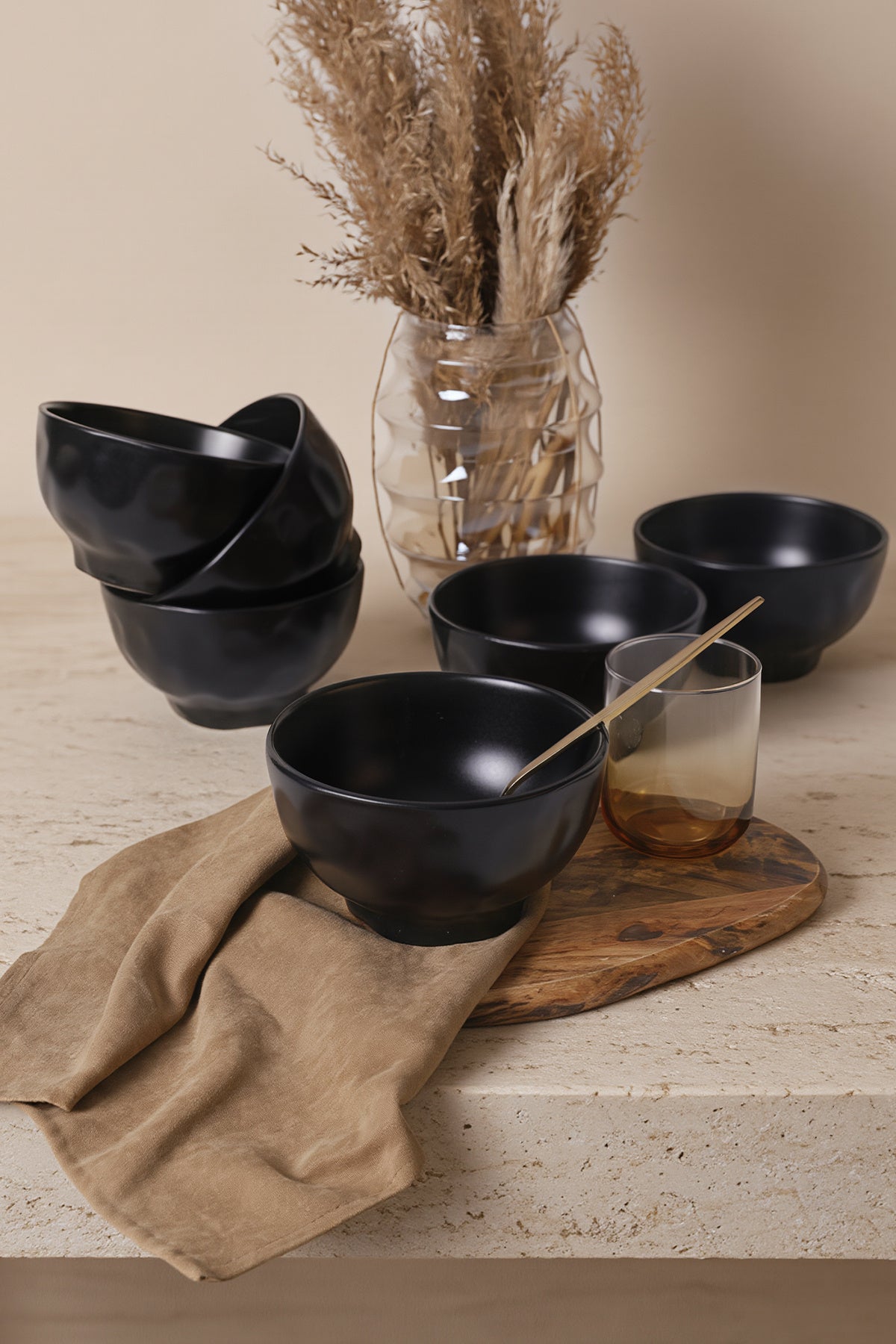 Matte Black Organic Bowl 15 cm 6 Pieces