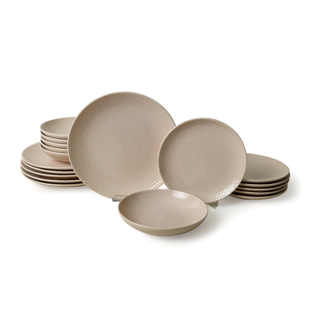 Sand Cream Relief Dinner Set 18 Pieces for 6 People