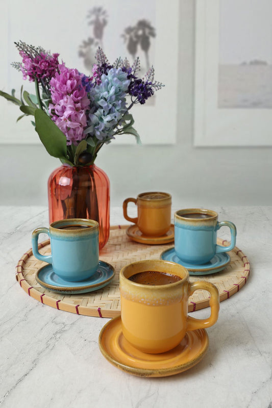 Shizen Yellow/Turquoise Formart Coffee Set 8 Pieces for 4 People