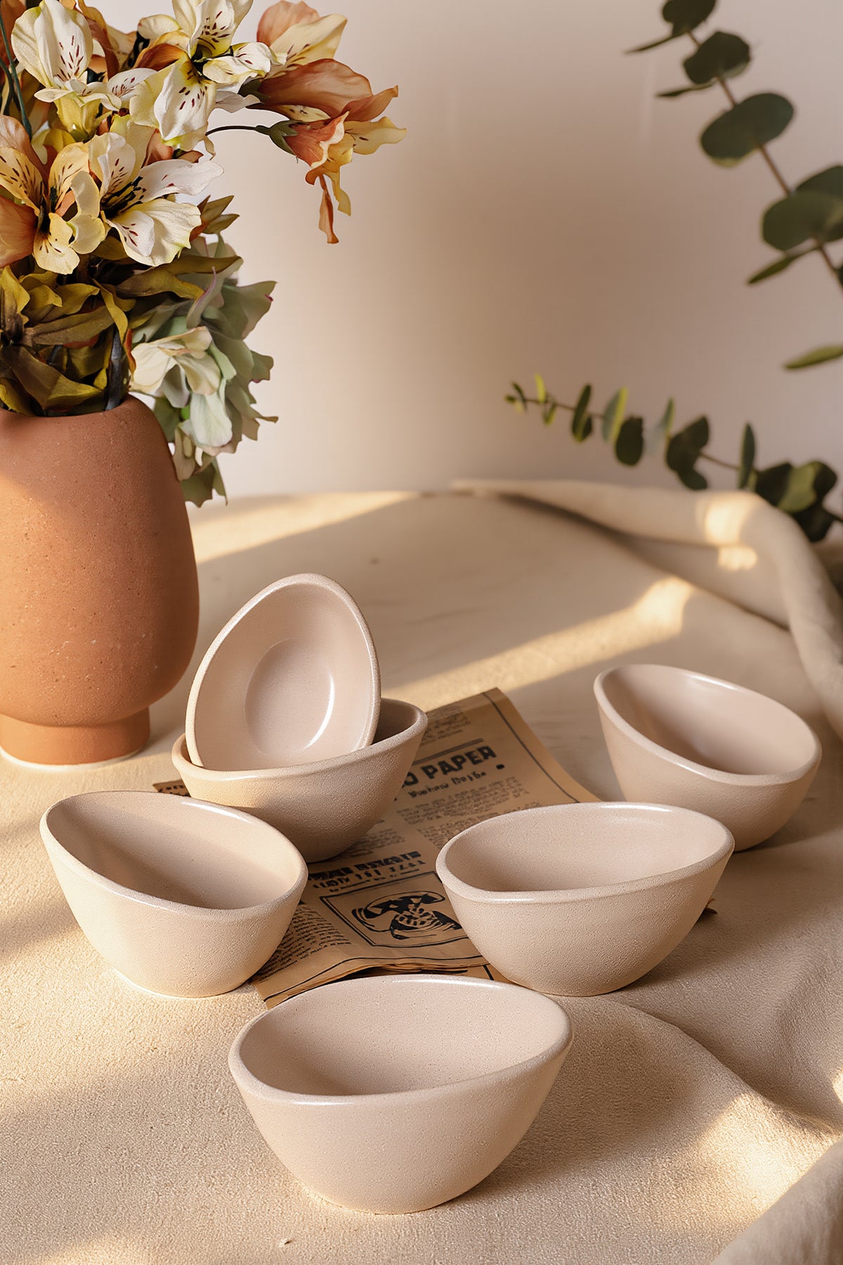 Ephesus Matte Cream Snack/Sauce Dish, 10 cm, 6 Pieces