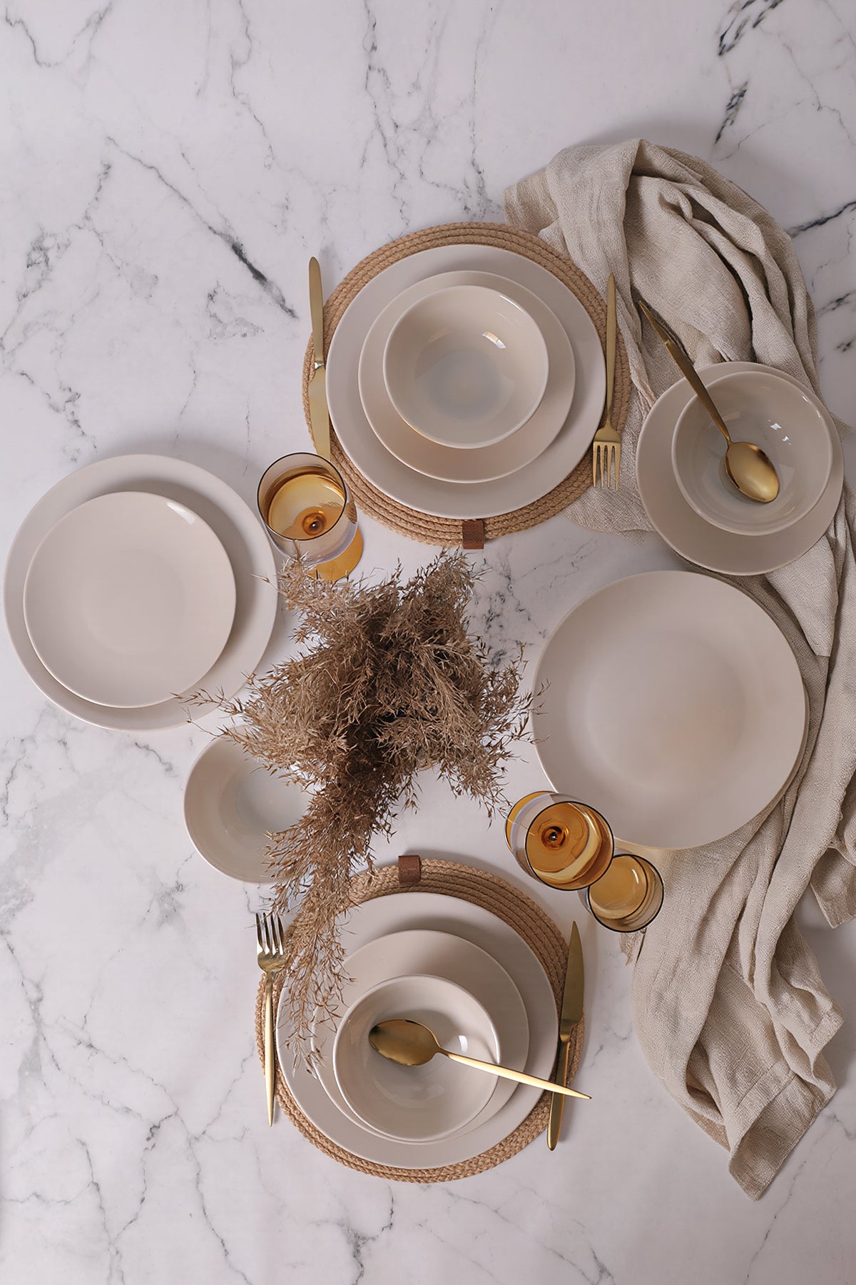 Cream Kera 12-Piece Dinner Set for 4 People