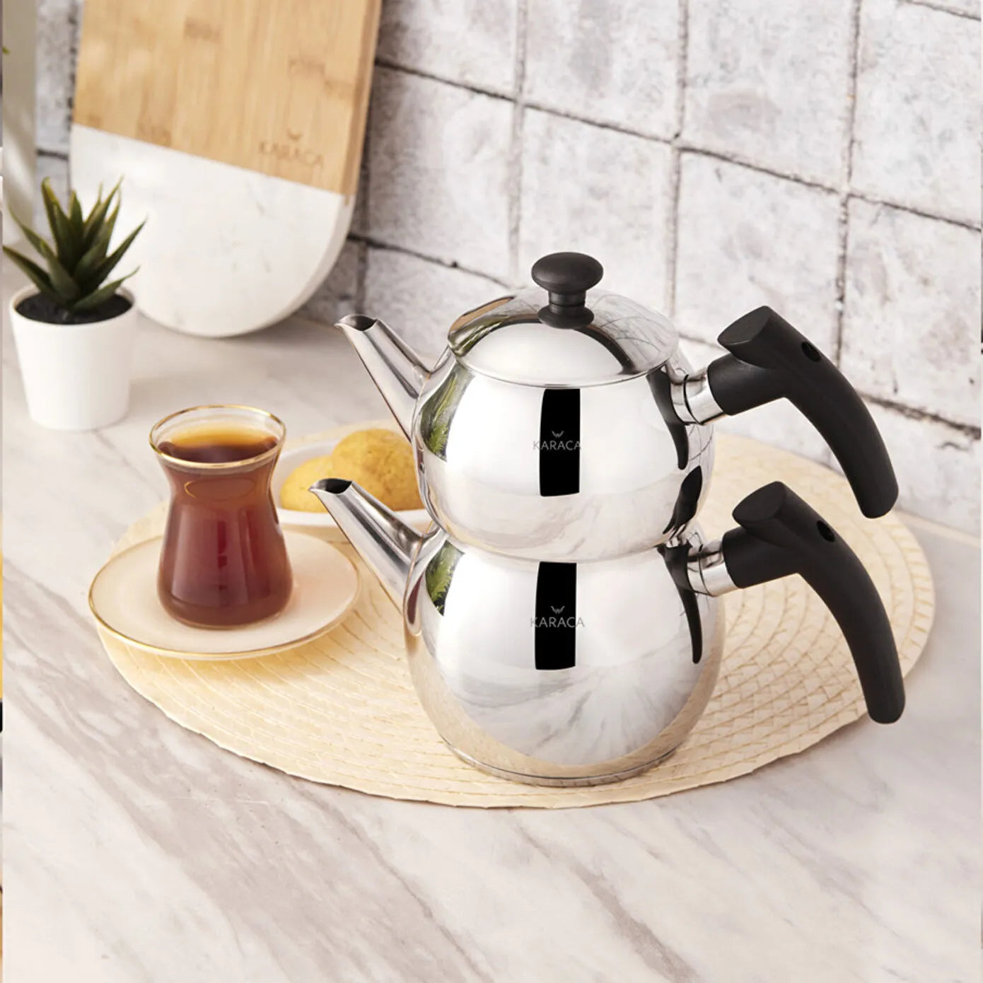 Adelya Mini Size Black Teapot Set with Induction Base