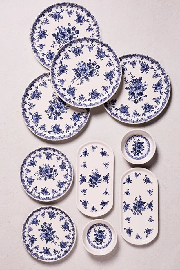 Antique Blue 10-Piece Breakfast Set for 4 People