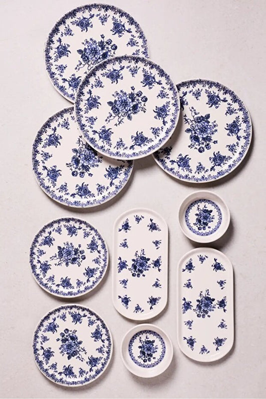 Antique Blue 10-Piece Breakfast Set for 4 People