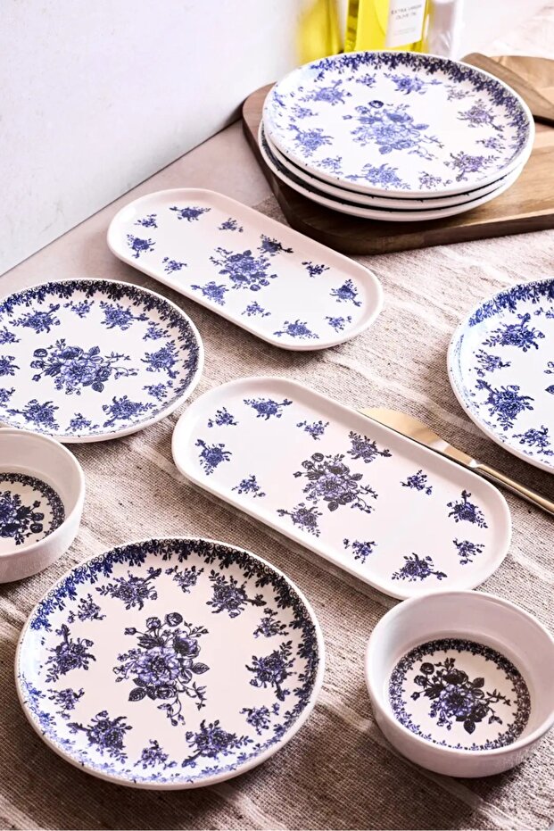 Antique Blue 10-Piece Breakfast Set for 4 People