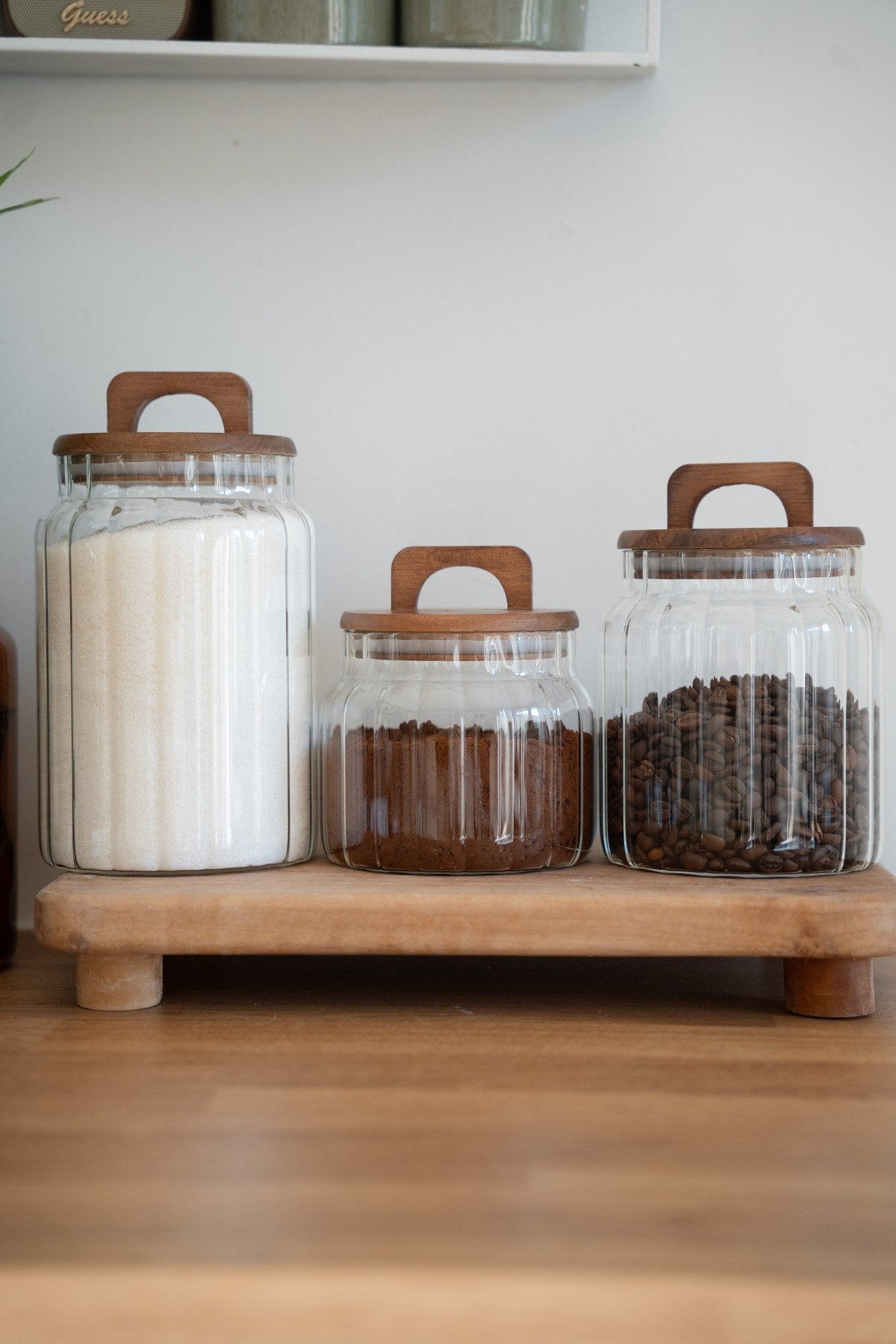 Avento Acacia Ribbed Glass Storage Jar