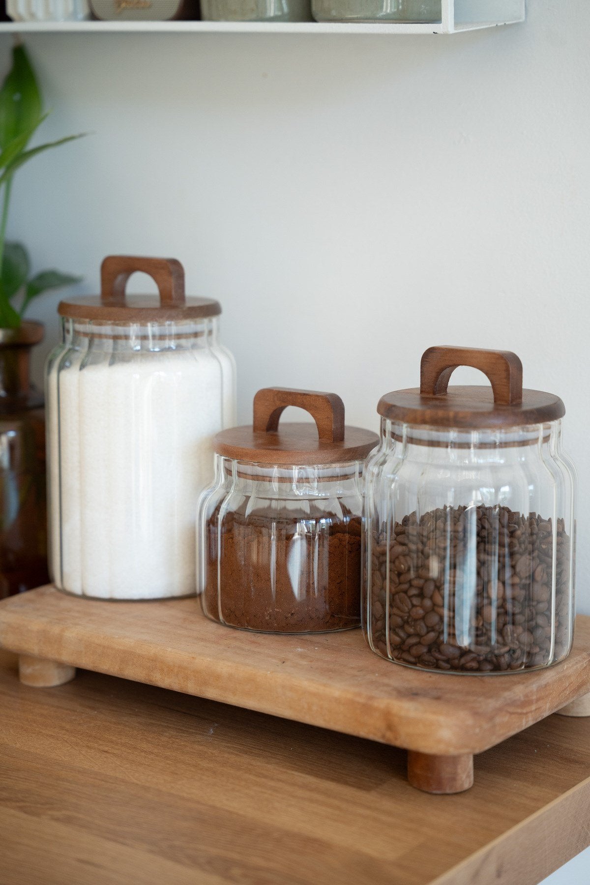 Avento Acacia Ribbed Glass Storage Jar