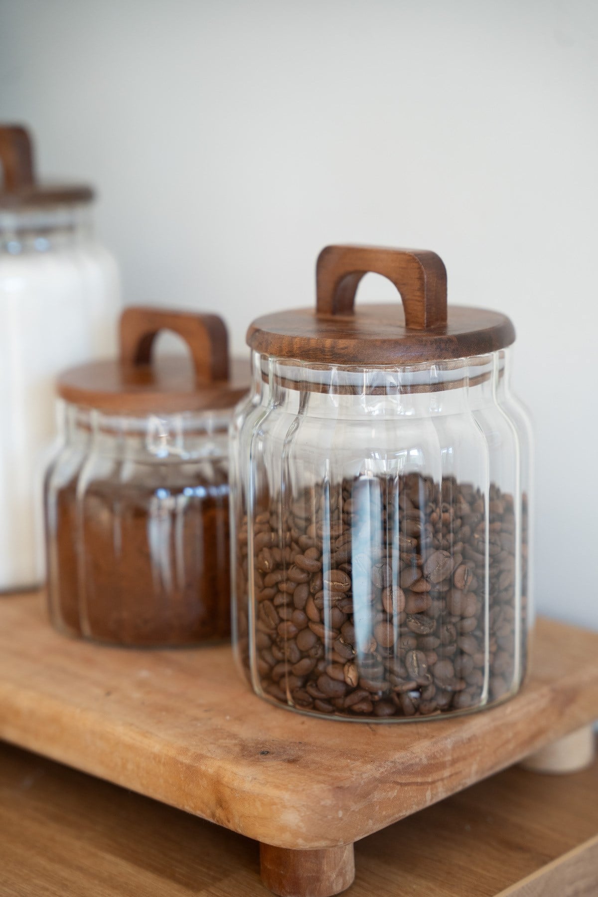 Avento Acacia Ribbed Glass Storage Jar