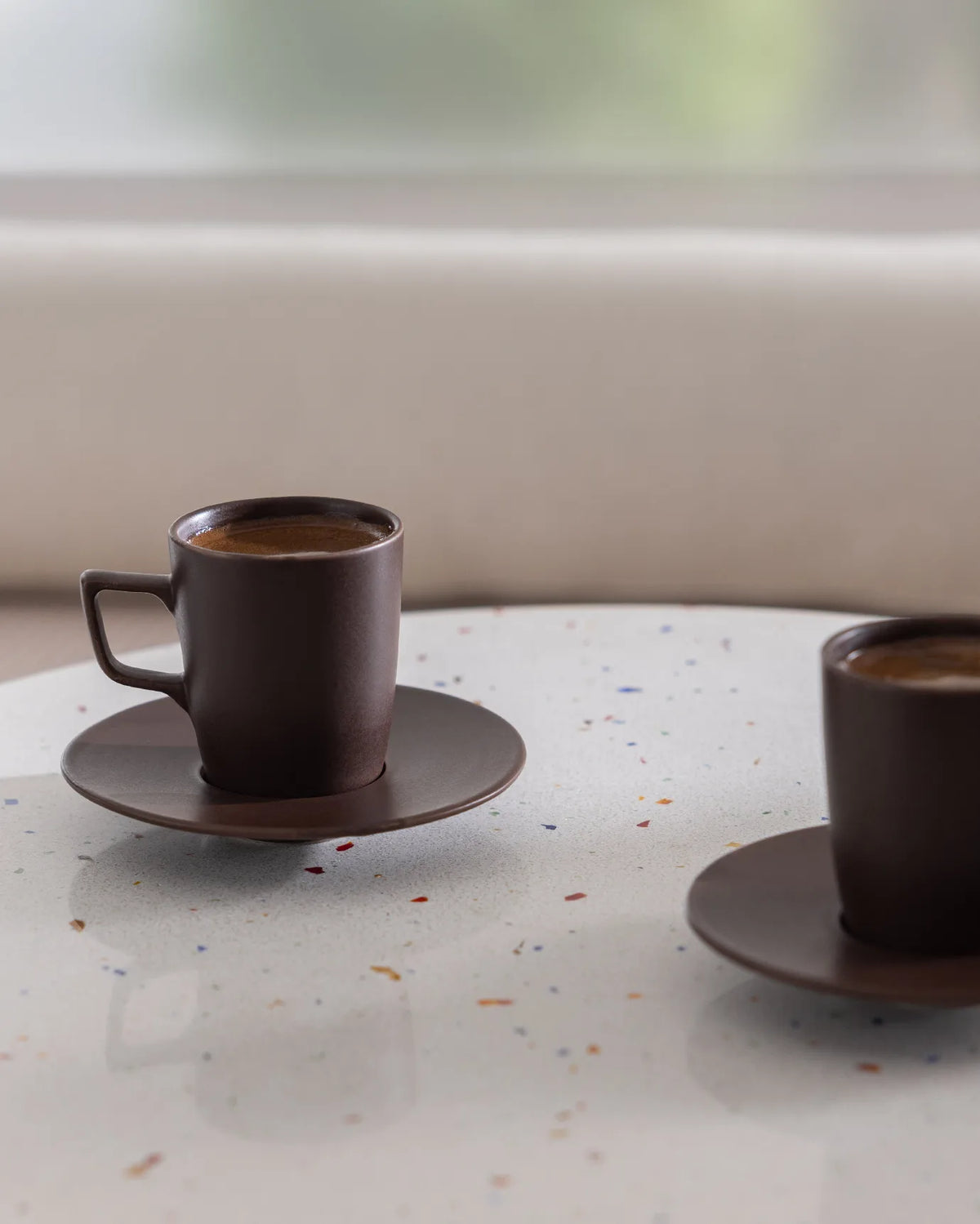 Rain Matte Porcelain Coffee Cup 2 Person Set – Brown