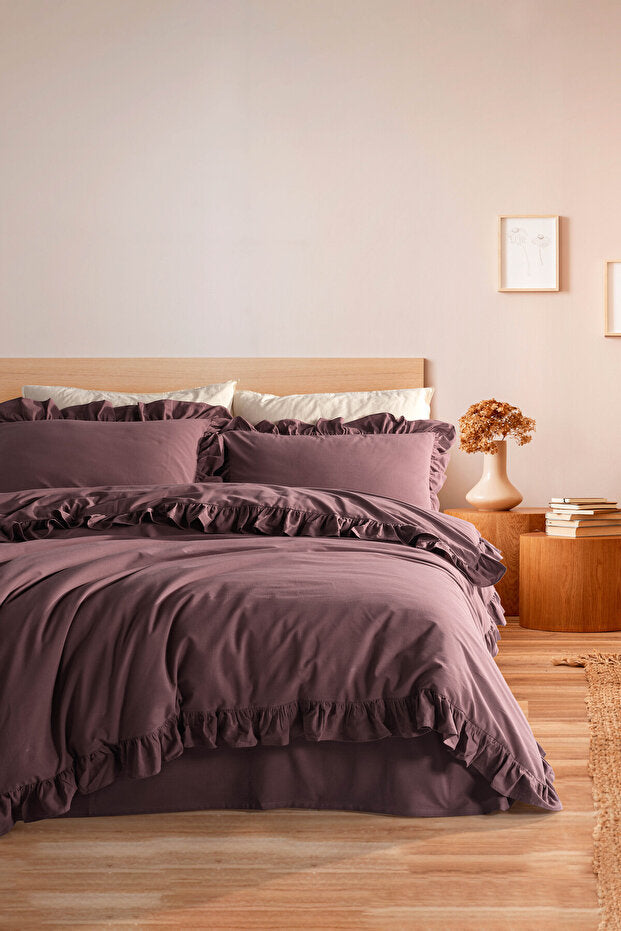 Soft Cotton Boreas Ruffle 100% Cotton Double Duvet Cover Set