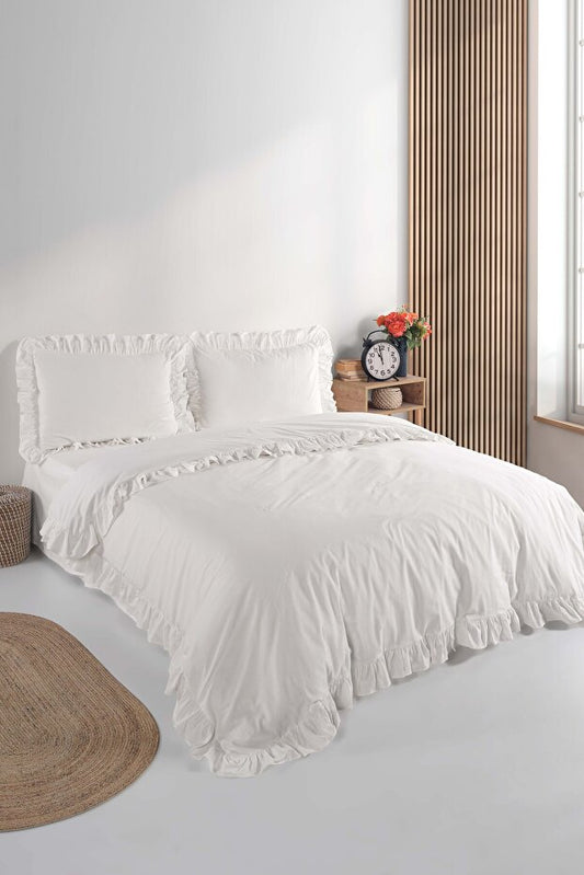 Soft Cotton Daisy Ruffle 100% Cotton Double Duvet Cover Set