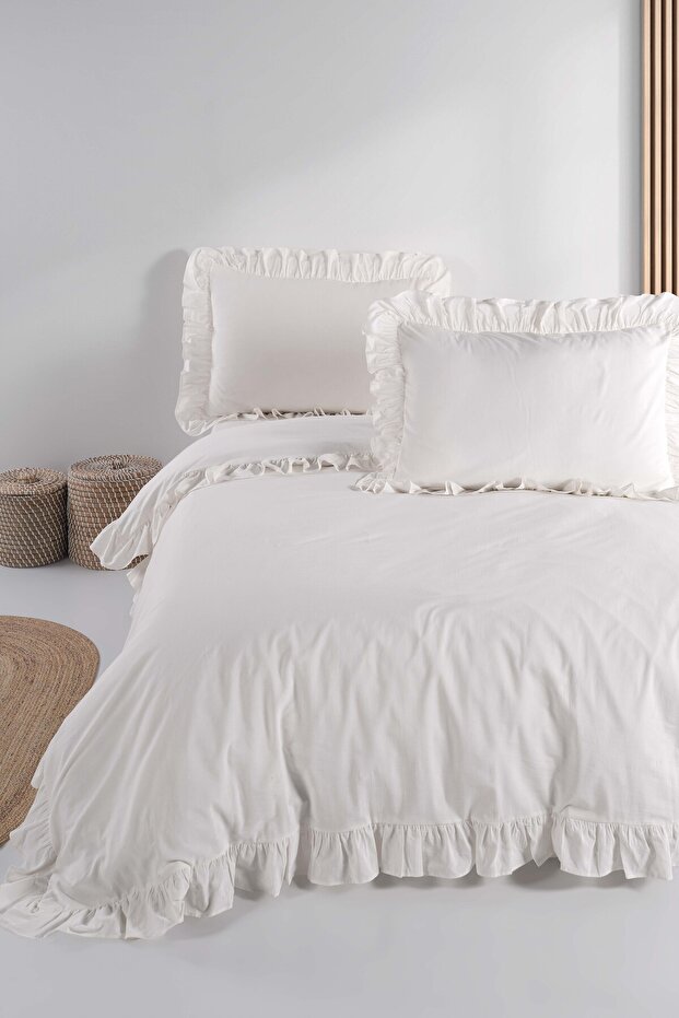 Soft Cotton Daisy Ruffle 100% Cotton Double Duvet Cover Set