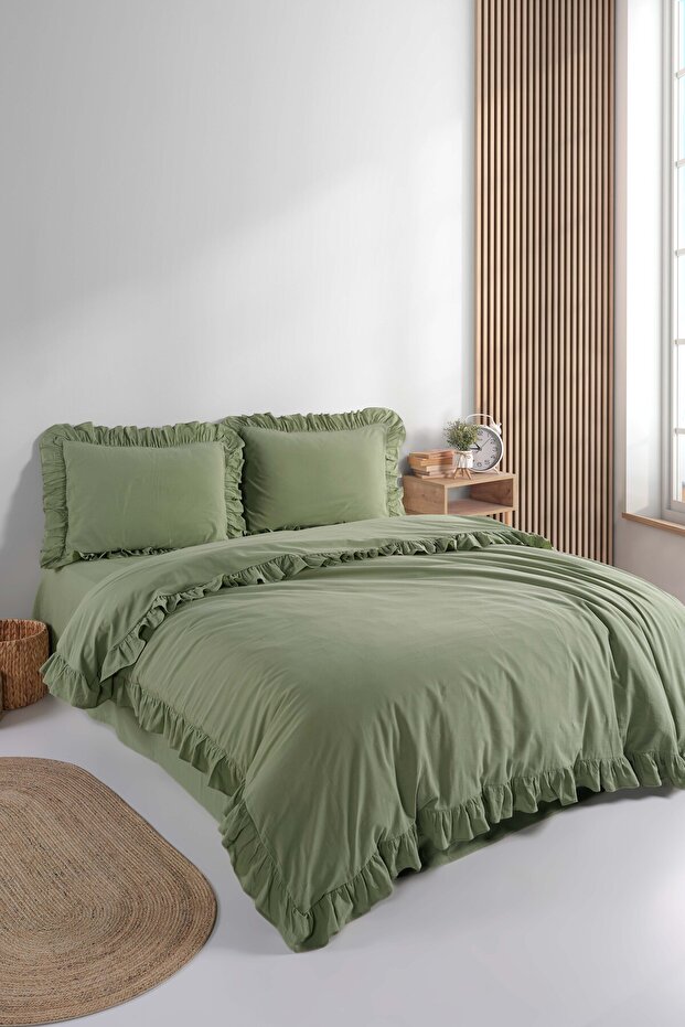 Soft Cotton Daria Ruffle 100% Cotton Double Duvet Cover Set