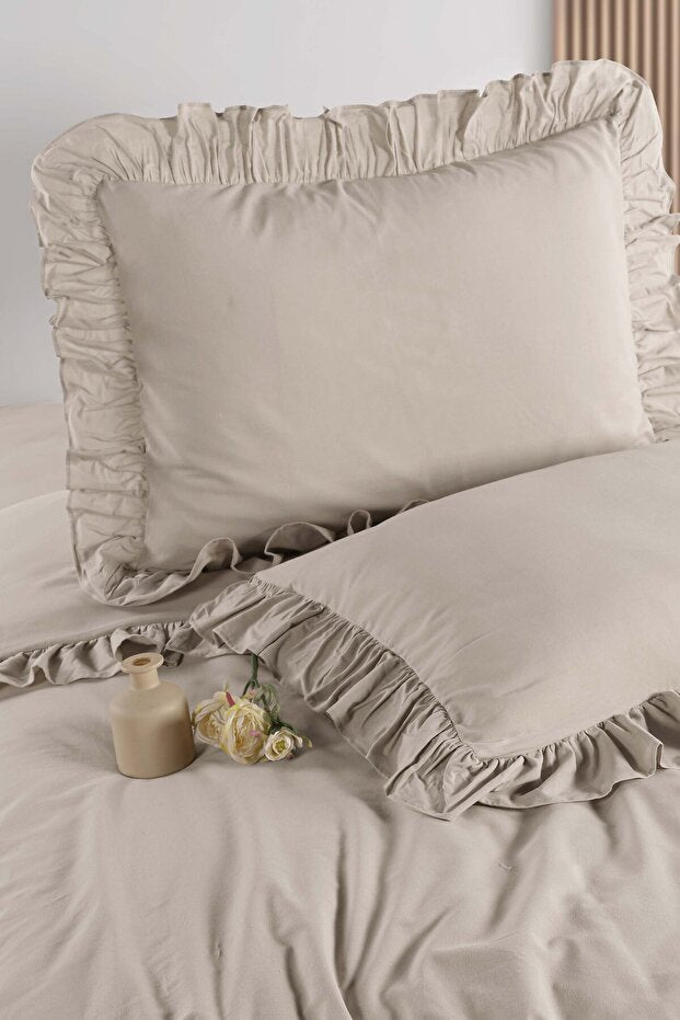 Soft Cotton Dune Ruffle 100% Cotton Double Duvet Cover Set