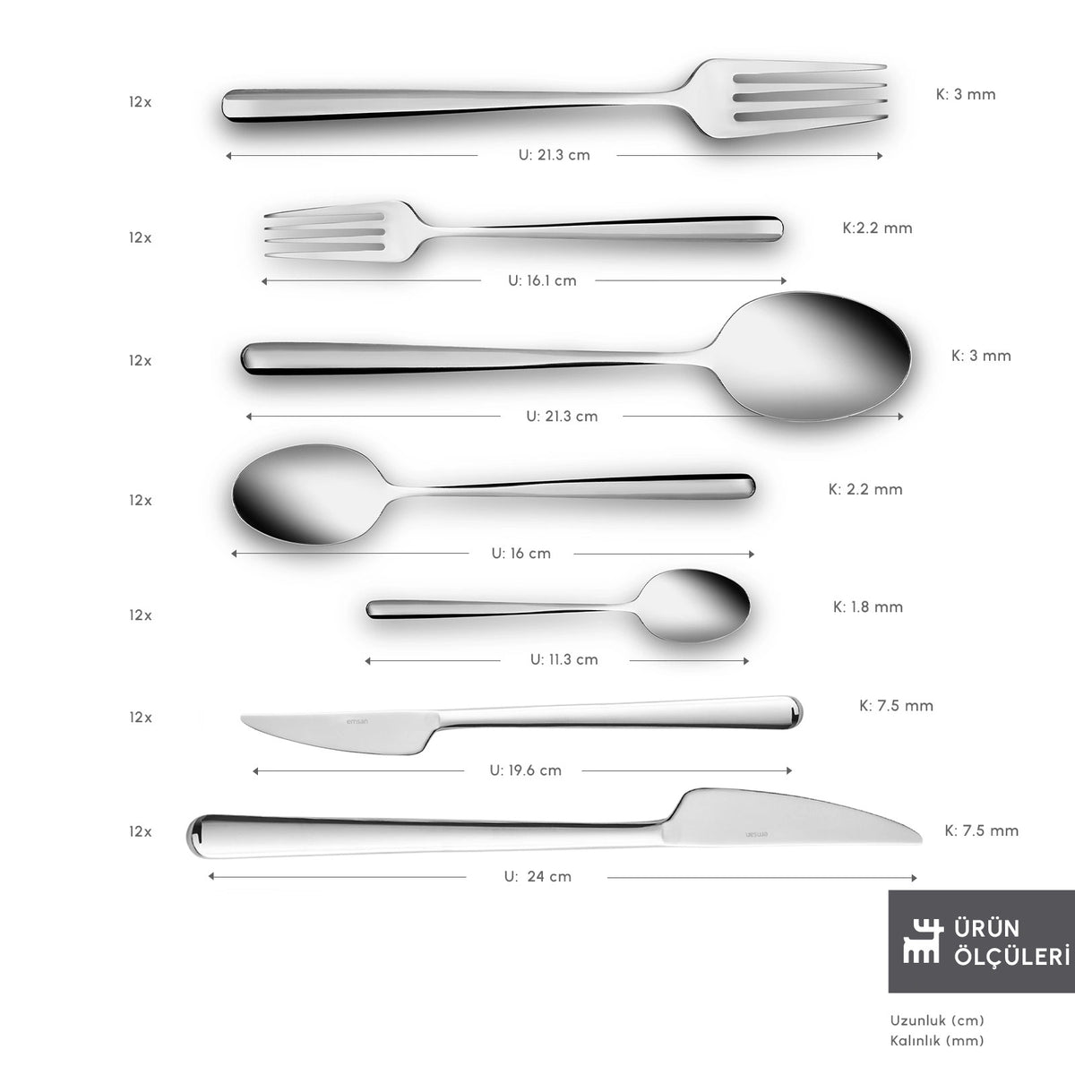 Emsan Boreas Platinum 12-Person 84-Piece Cutlery Set