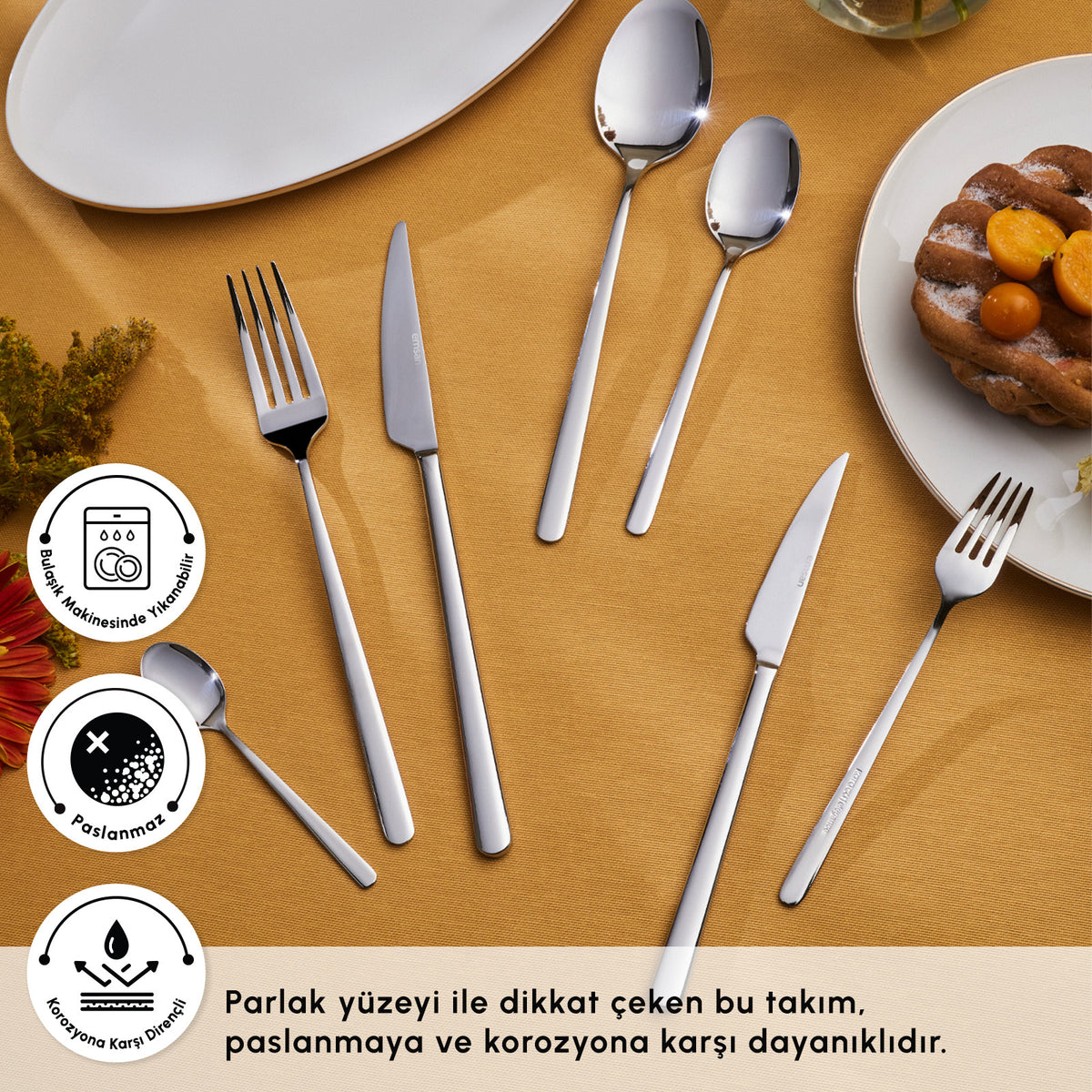 Emsan Boreas Platinum 12-Person 84-Piece Cutlery Set