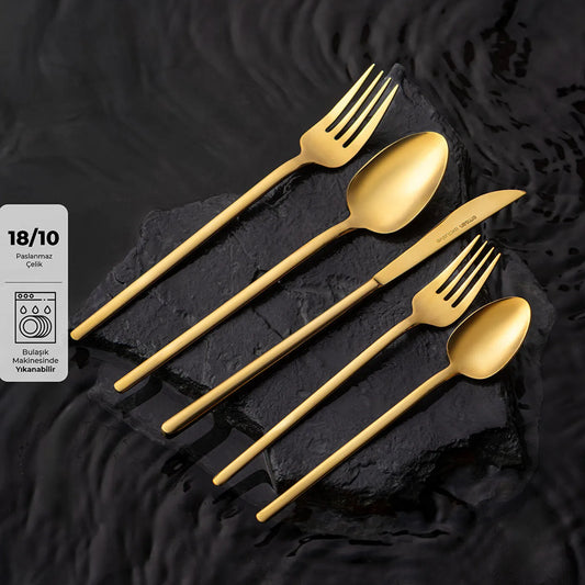 Lora Shiny Gold 60 Piece Cutlery Set for 12 People